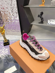 LV 26S RUSH XPLORER SNEAKER IN PINK BROWN SUEDE AND FABRIC