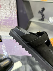 LV 26S MULE SLIDES IN BLACK SUEDE BUCKLE STRAP