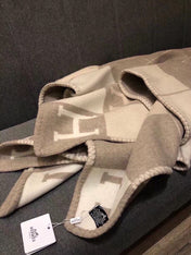 AVALON III THROW BLANKET 175 CM IN KHAKI BROWN WOOL AND CASHMERE 351745