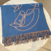 CASAQUE ENTRELACS EQUESTRES 190 CM SCARF IN AZURE BLUE CASHMERE