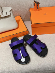 CHYPRE SANDAL BLACK MIX IMPERIAL BLUE CALFSKIN