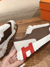 MAINLAND SNEAKER IN PALE GRAY SUEDE AND MOCHA BROWN BREATHABLE MESH FABRIC
