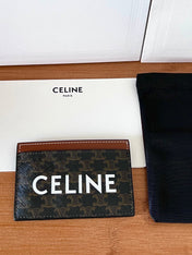 CELINE 25S CARD HOLDER 10 IN BROWN TRIOMPHE CANVAS WITH CELINE PRINT