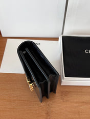 CELINE 25S BUSINESS CARD HOLDER 10 IN BLACK TRIOPMHE CANVAS AND CALFSKIN