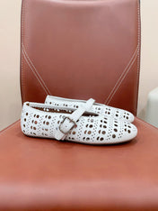 ALAIA HOLLOW BALLET FLAT IN WHITE LAMBSKIN