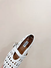 ALAIA HOLLOW BALLET FLAT IN WHITE LAMBSKIN
