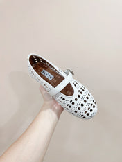 ALAIA HOLLOW BALLET FLAT IN WHITE LAMBSKIN