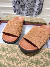 GG SLIDES IN BURNT ORANGE SUEDE WITH EMBOSSED LOGO STYLE 5