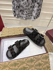 SANDALS IN BLACK SUEDE EMBOSSED LOGO SILVER HARDWARE