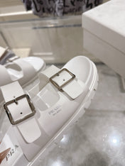 PRADA 26S SLIDES SANDALS IN WHITE CALFSKIN SILVER HARDWARE