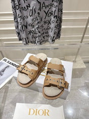 DIOR 26S SLIDES IN CAMEL BEIGE CANVAS