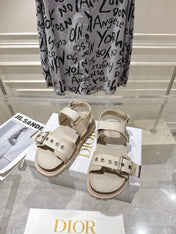 DIOR 26S BUCKLE SANDALS IN BEIGE CANVAS