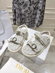 DIOR 26S VELCRO SANDALS IN LIGHT GREY MIX WHITE OBLIQUE CANVAS