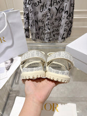DIOR 26S VELCRO SANDALS IN LIGHT GREY MIX WHITE OBLIQUE CANVAS