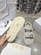 DIOR 26S VELCRO SANDALS IN LIGHT GREY MIX WHITE OBLIQUE CANVAS