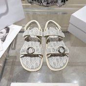 DIOR 26S VELCRO SANDALS IN LIGHT GREY MIX WHITE OBLIQUE CANVAS