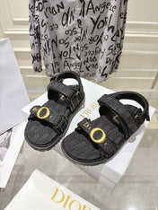 DIOR 26S VELCRO SANDALS IN BLACK OBLIQUE CANVAS