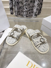DIOR 26S SANDALS IN LIGHT GREY MIX WHITE OBLIQUE CANVAS