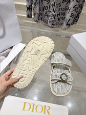DIOR 26S SANDALS IN LIGHT GREY MIX WHITE OBLIQUE CANVAS