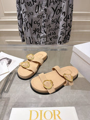 DIOR 26S MEDAILLON BUCKLE SLIDE IN SAND BEIGE SUEDE