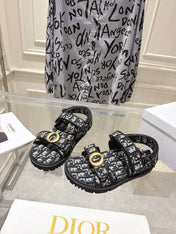 DIOR 26S VELCRO SANDALS IN BLACK MIX WHITE OBLIQUE CANVAS