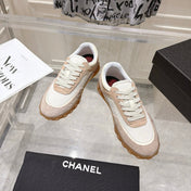 CHANEL 26S LACE UP SNEAKERS IN BEIGE SUEDE  AND WHITE FABRIC ROUND TOE