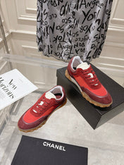 CHANEL 26S LACE UP SNEAKERS IN RED SUEDE ROUND TOE