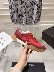 CHANEL 26S LACE UP SNEAKERS IN RED SUEDE ROUND TOE