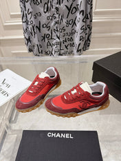 CHANEL 26S LACE UP SNEAKERS IN RED SUEDE ROUND TOE