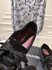 CHANEL 26S LACE UP SNEAKERS IN BLACK SUEDE ROUND TOE