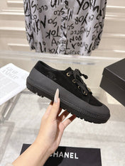 CHANEL 26S LACE UP SNEAKERS IN BLACK SUEDE ROUND TOE