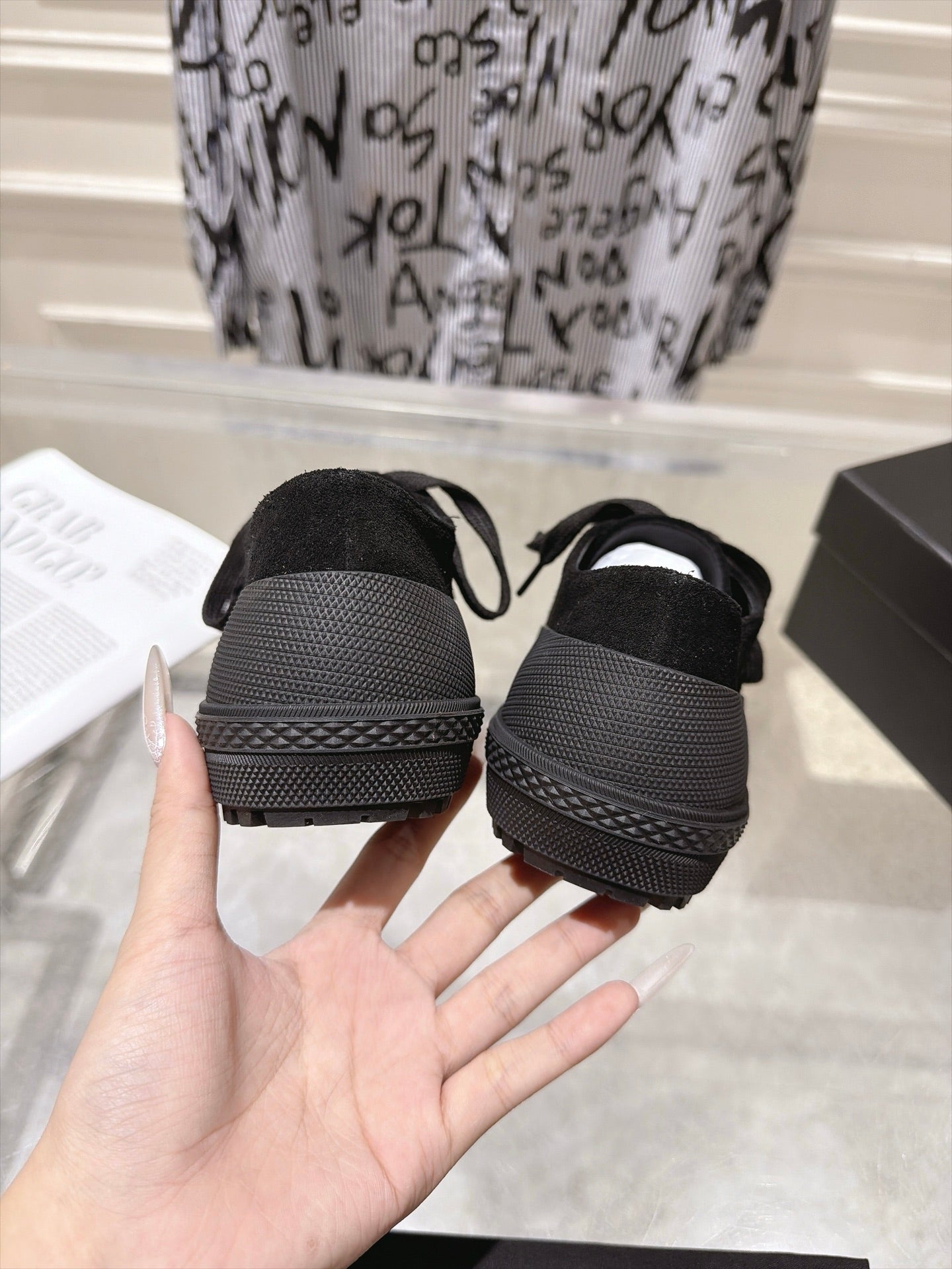 CHANEL 26S LACE UP SNEAKERS IN BLACK SUEDE ROUND TOE