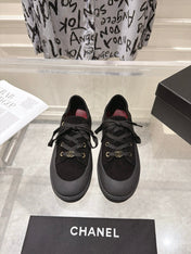 CHANEL 26S LACE UP SNEAKERS IN BLACK SUEDE ROUND TOE