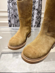 CHANEL 26S MID CALF BOOTS 30 MM IN BEIGE SUEDE