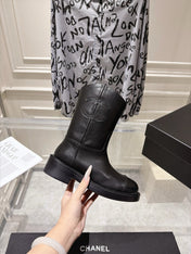 CHANEL 26S MID CALF BOOTS 30 MM IN BLACK CALFSKIN