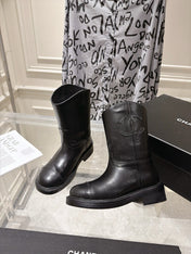 CHANEL 26S MID CALF BOOTS 30 MM IN BLACK CALFSKIN