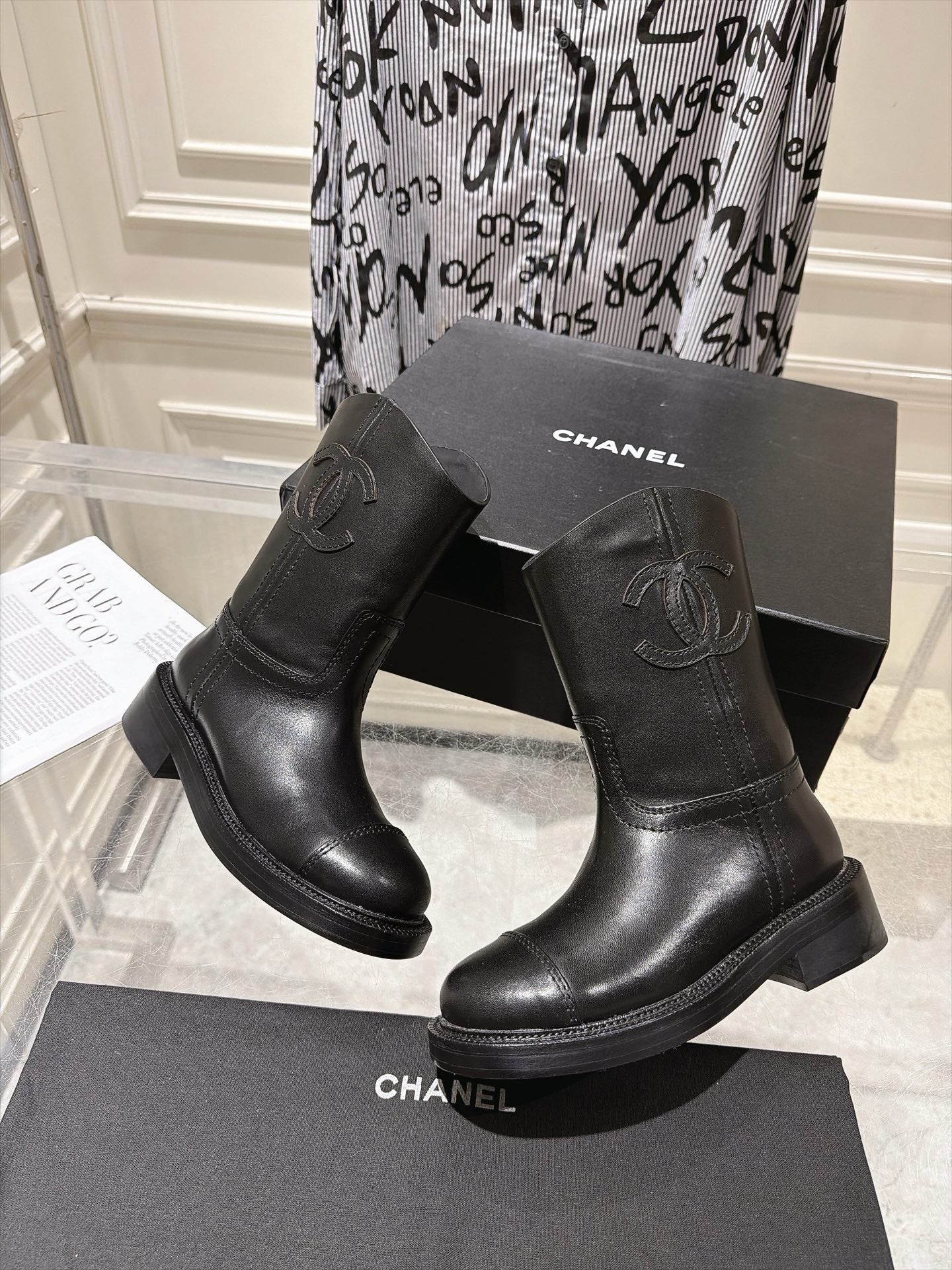 CHANEL 26S MID CALF BOOTS 30 MM IN BLACK CALFSKIN
