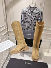 CHANEL 26S KNEE HIGH BOOTS 30 MM IN BEIGE SUEDE