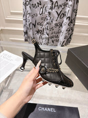 CHANEL 26S SLINGBACK HIGH HEEL SHOES 70 MM IN BLACK LAMBSKIN AND PATENT CALFSKIN