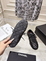 CHANEL 26S LACE UP SNEAKERS IN BLACK LAMBSKIN DIAMOND QUILTING