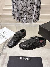 CHANEL 26S LACE UP SNEAKERS IN BLACK LAMBSKIN DIAMOND QUILTING