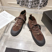 CHANEL 26S LACE UP HIGH TOP SNEAKERS IN BROWN SUEDE