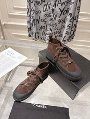 CHANEL 26S LACE UP HIGH TOP SNEAKERS IN BROWN SUEDE