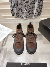 CHANEL 26S LACE UP HIGH TOP SNEAKERS IN BROWN SUEDE