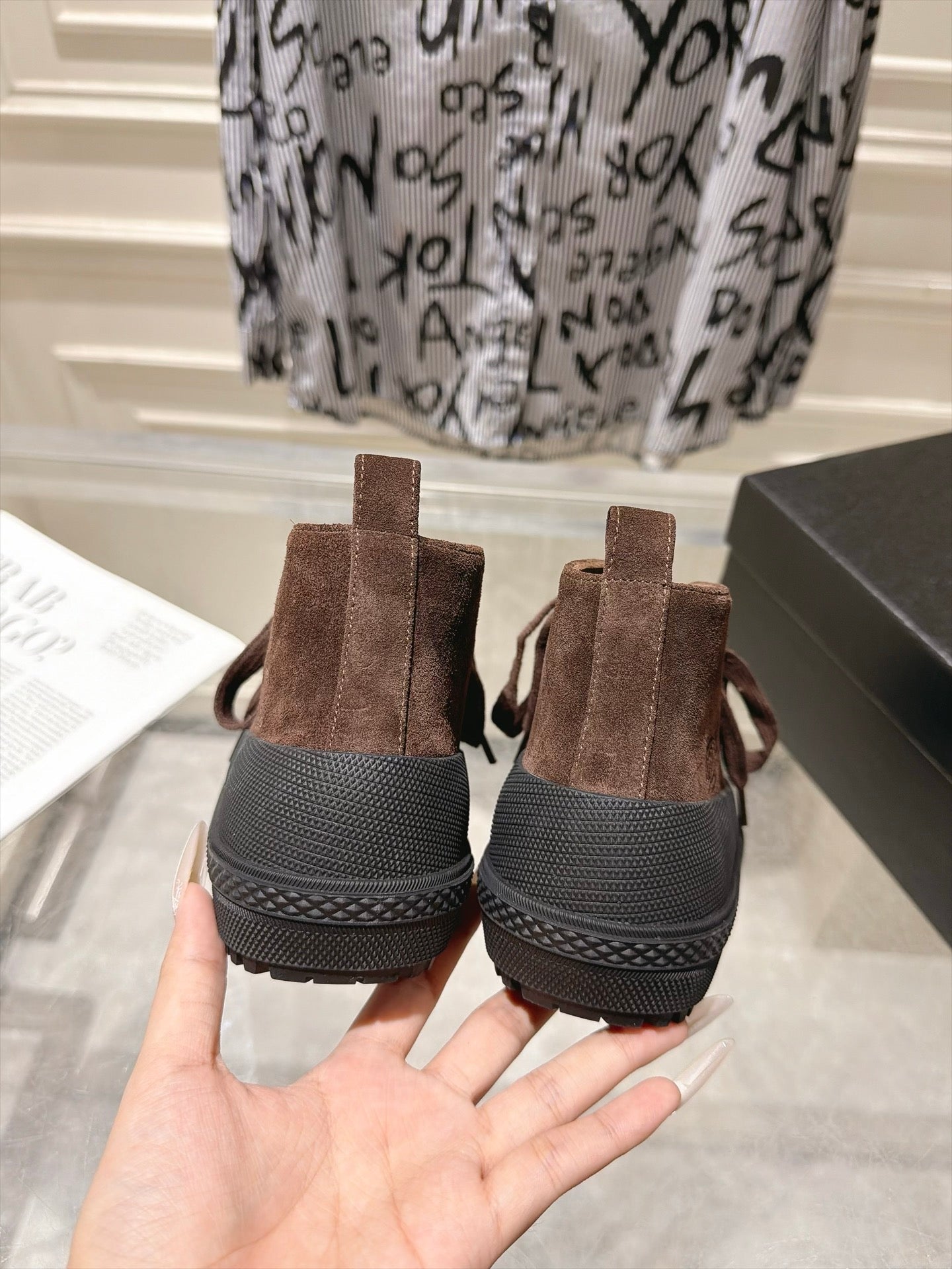 CHANEL 26S LACE UP HIGH TOP SNEAKERS IN BROWN SUEDE