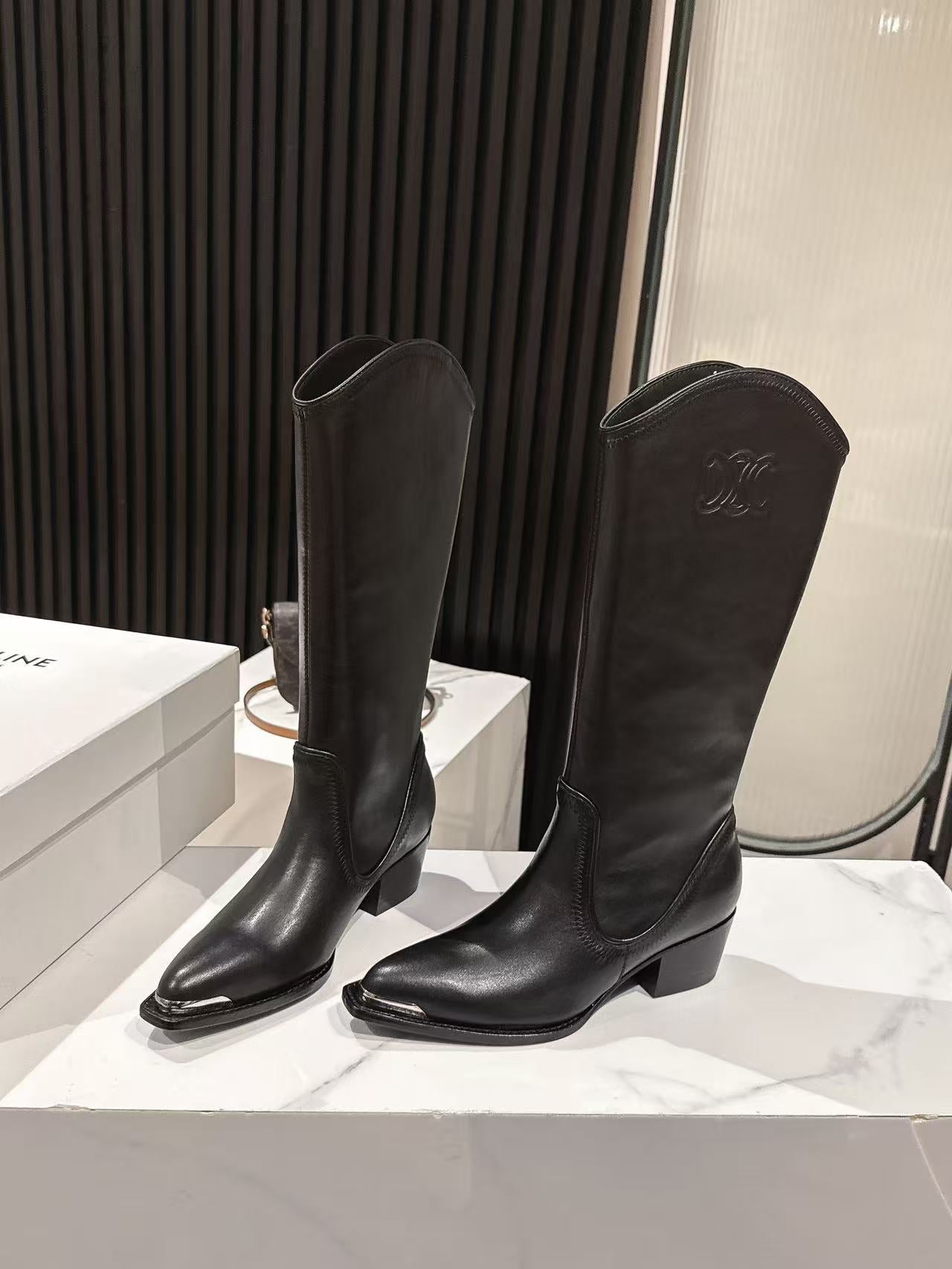 CELINE 25S HIGH BOOTS FOR FALL AND WINTER 45MM IN BLACK CALFSKIN