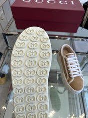 GG TENNIS SNEAKER IN CAMEL BROWN CANVAS WITH BEIGE FLEECE LINING