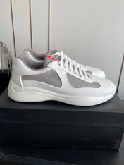 PRADA 26S AMERICA CUP SNEAKERS IN WHITE SOFT RUBBER AND BIKE FABRIC