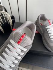 PRADA 26S AMERICA CUP SNEAKERS IN COOL GRAY SOFT RUBBER AND BIKE FABRIC