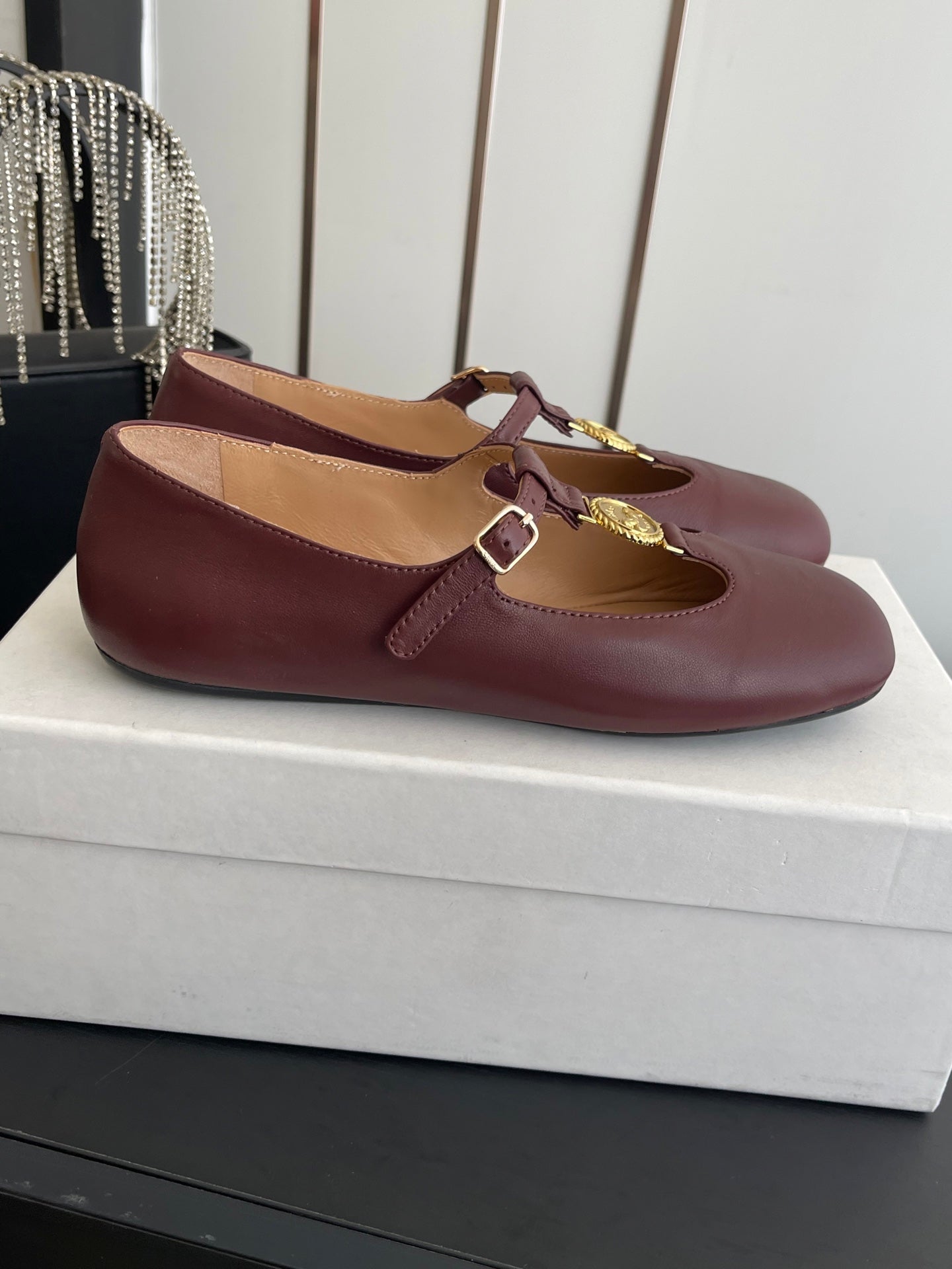 CHLOÉ 26S MARY JANE SHOES IN DARK RED CALFSKIN